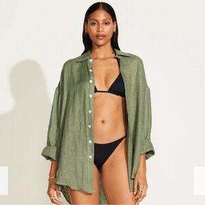 Vitamin A Playa Linen Boyfriend Shirt Swimsuit Cover Up
